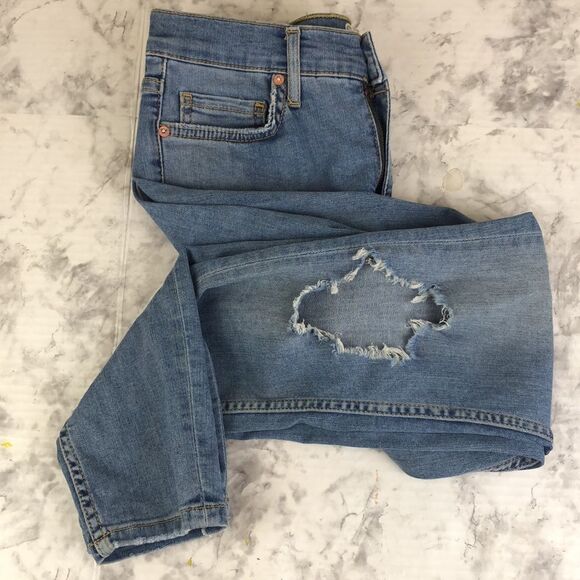 Urban Outfitters Free People High Rise Busted Knee Skinny Fit Blue Jeans - W 26 - Picture 15 of 15